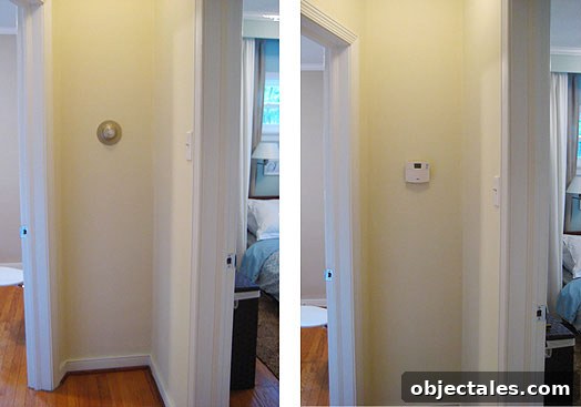 Old and new thermostats side by side