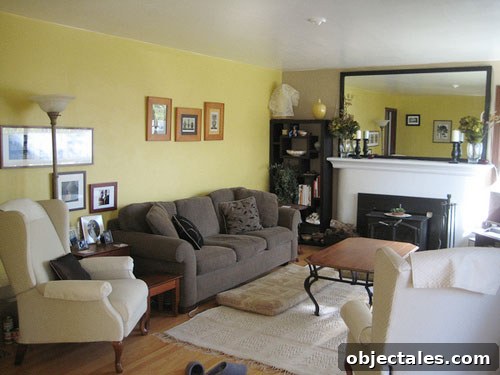 After: updated mantel with framed mirror and painted surround