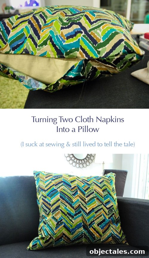 turning two cloth napkins into a pillow