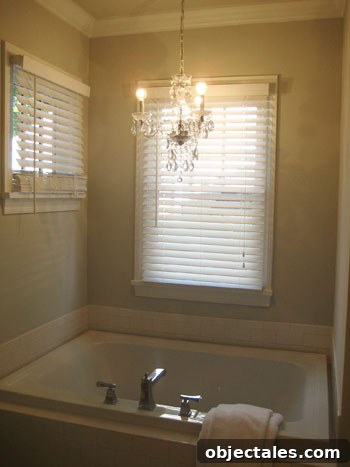 Soaking tub Chandelier above soaking tub