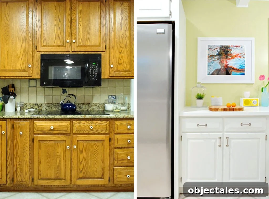 Before and After Of Wood Kitchen Cabinets Painted White
