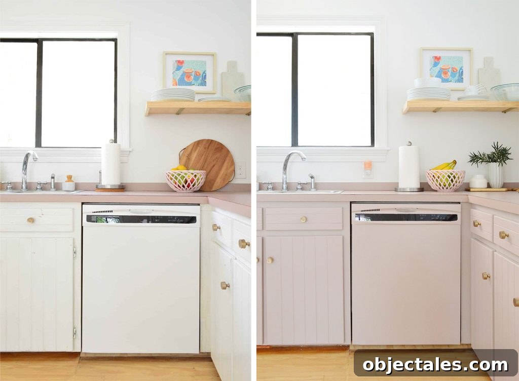 Before And After Of Painted Kitchen Cabinets White To Pink