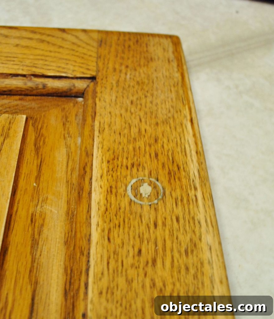 Cabinet Hardware Hole Filled In With Wood Filler