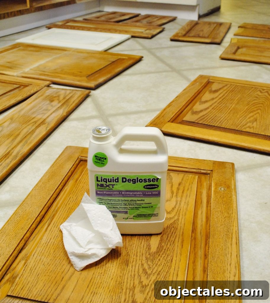 Liquid Deglosser On Wood Cabinets Before Painting