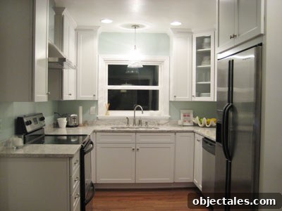 Full view of renovated kitchen from living room