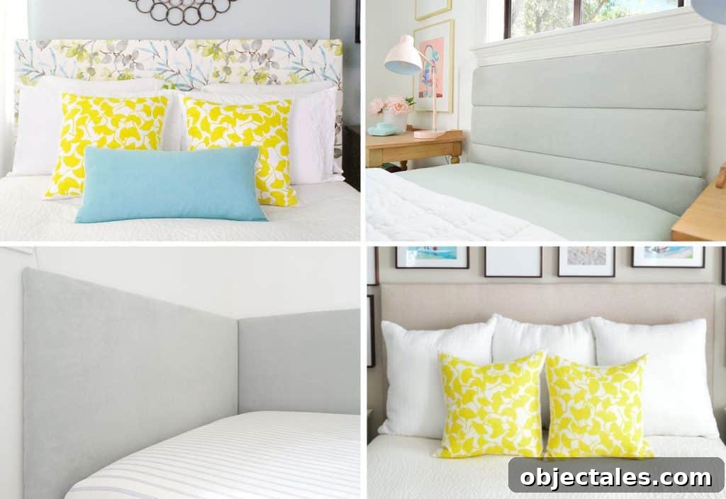 Grid of four different DIY Upholstered Fabric Headboards