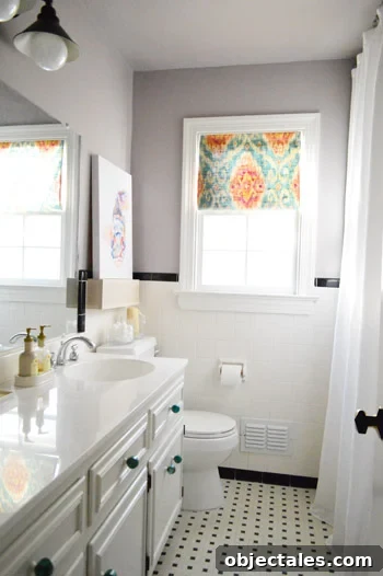 DIY Window Shade Ready in 15 Minutes 2 after photo of DIY window shade in bathroom