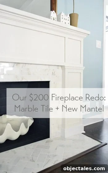 Marble Fireplace Makeover: Stunning Update for $200 2 our-cheap-fireplace-redo-new-mantel-marble-tile