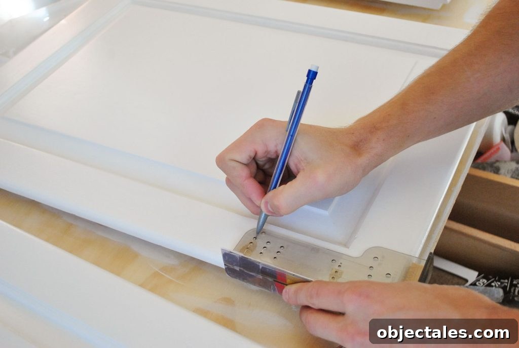 Install Crown Molding on Cabinets: DIY Step by Step Guide 14 Marking Holes For Cabinet Hardware With Template