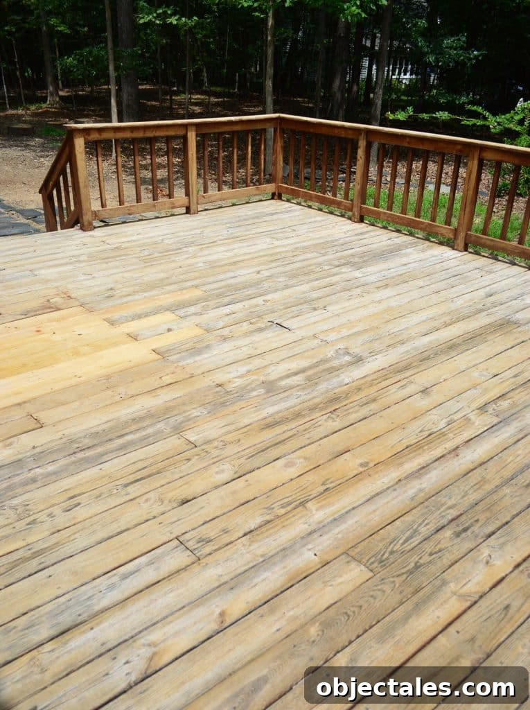 After photo of deck bleached with fresh wood after stripping process