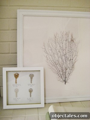 framed keys with handwritten labels