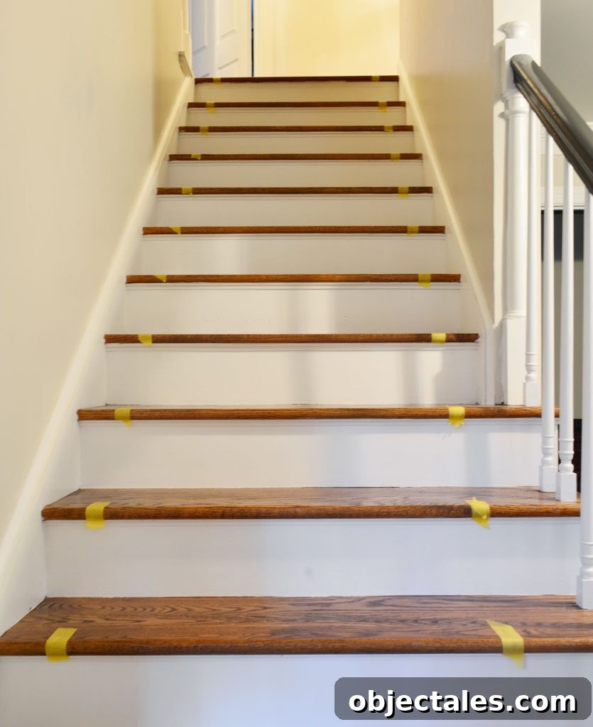 Painters Tape On Steps To Mark Runner Location