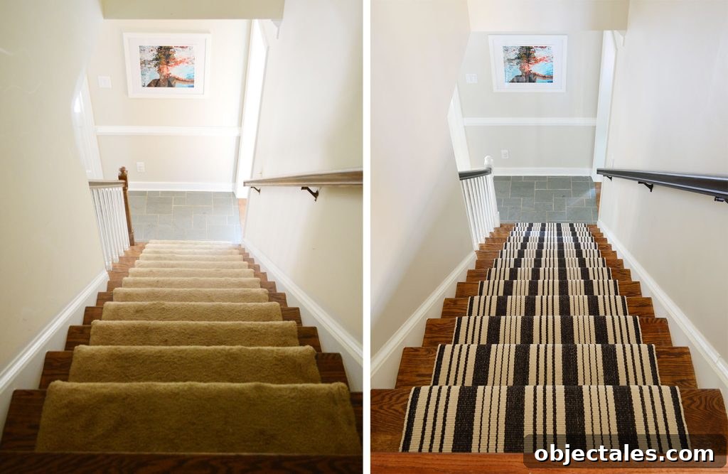 Before And After of Stair Runner From Top of Stairs