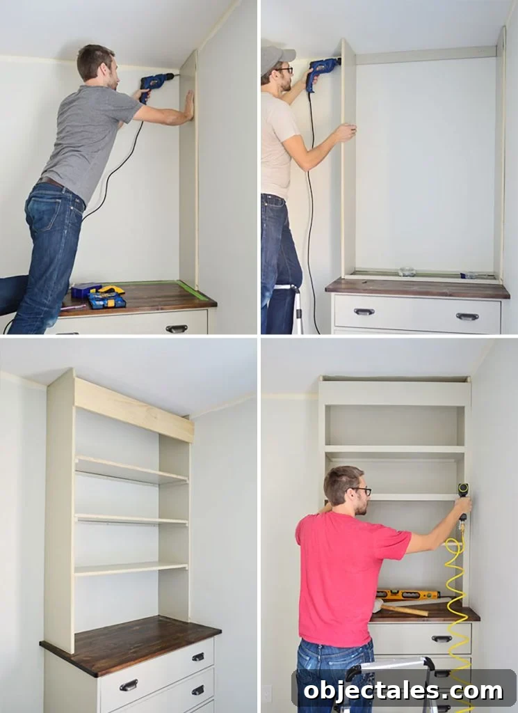 Four steps to DIY build-in bookshelves