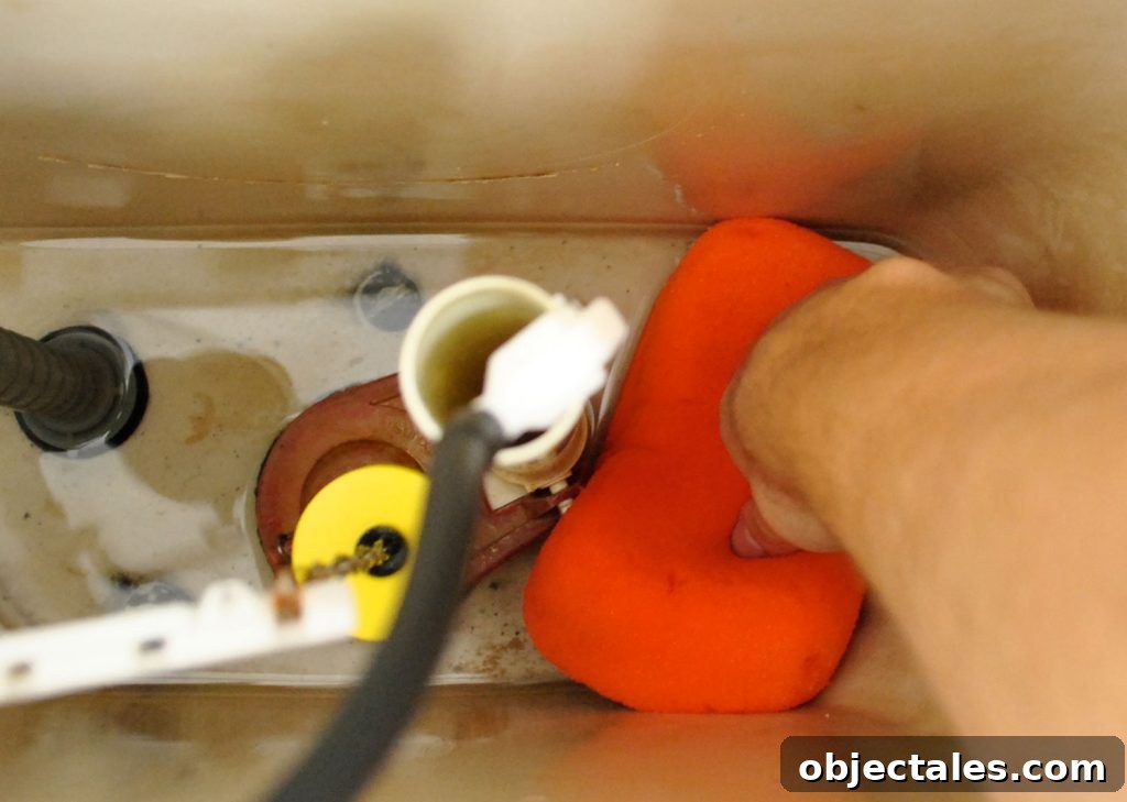 How to Install a Toilet: Step-by-Step Guide for Homeowners 5 Sponge Soaking Up Water In Toilet Bowl Tank