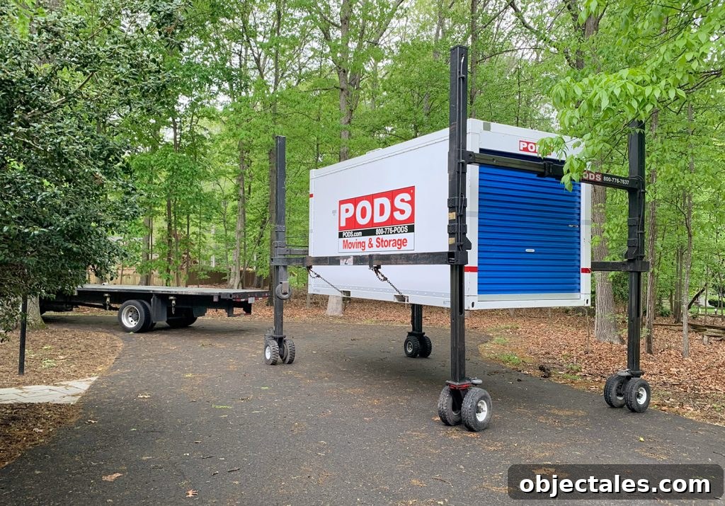 Storage PODS being delivered into driveway
