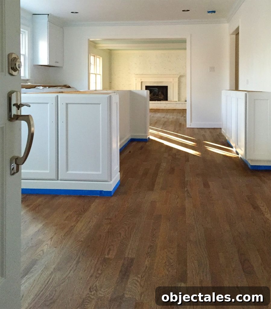 Freshly Stained Hardwood Floors Waiting For Drying