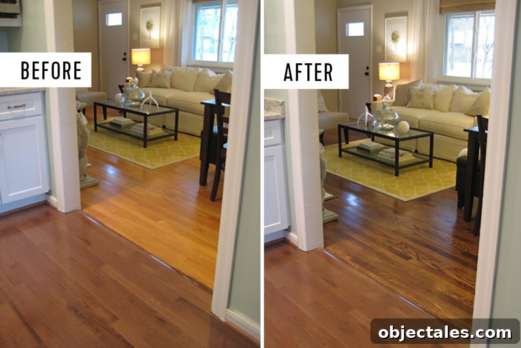 Side By Side Before And After Of Refinished Hardwood Floors Color Matching