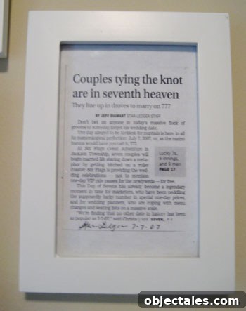 Personal Wall Art Ideas to Showcase Your Style 5 Newspaper article about weddings on 7/7/07, sent by my dad after our wedding