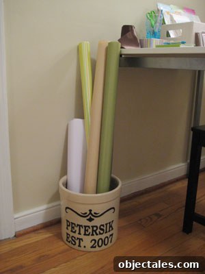 Create a Craft Space and Gift-Wrapping Station 4 Planter holding wrapping paper