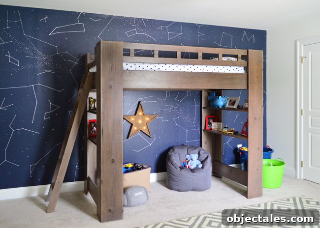 Planet and Rocket Bedroom Ideas for Little Boys 5 Boys Outer-Space-Bedroom Constellation-Accent Wall