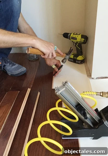 install hardwood flooring hand nailing ends