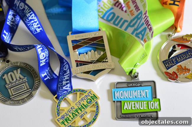 running race medals before becoming christmas ornaments