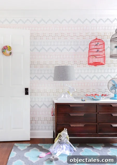 Our Daughter's Bedroom Makeover Timeline 13 EvolutionGirlsRoom-StencilWall