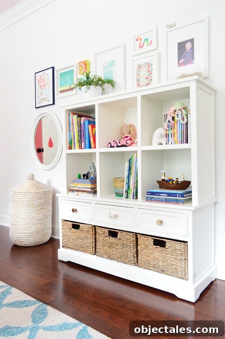 Our Daughter's Bedroom Through the Years 21 GirlsRoom-Bookcase-Art-Frames-Toy-Storage