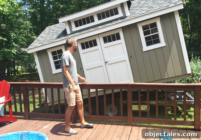 Choose the Right Backyard Storage Shed 9 Shed-Delivery-John-Watching-From-Deck