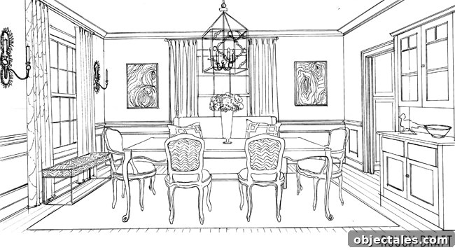 Behind the Scenes of Creating a Coloring Book 7 coloringbook-dining-room-rough-draft