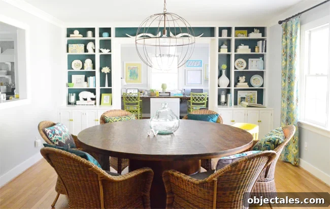 Build Custom Built-In Bookshelves: A Step-by-Step Guide 6 Previous home with built-in bookshelves in dining room with colorful background