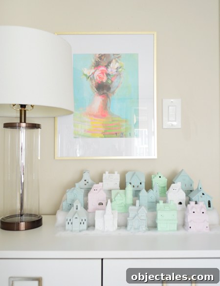 colorful Christmas village pastel with painting
