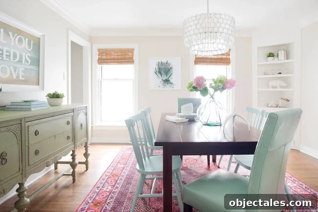 Green buffet in dining room