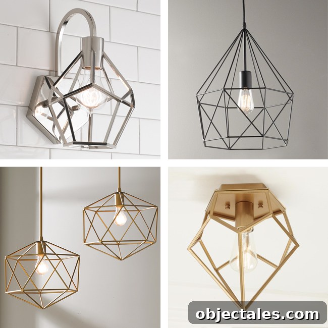 Geometric and open frame lighting designs