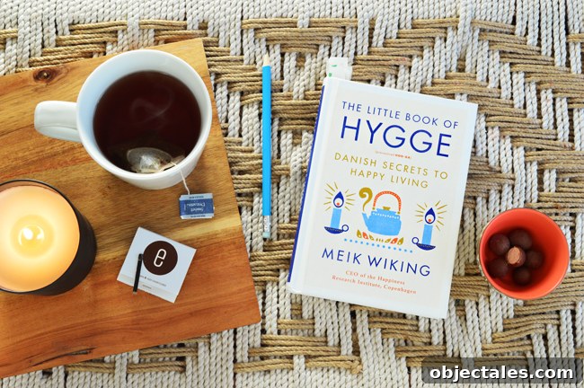 Cozy living space and hygge book