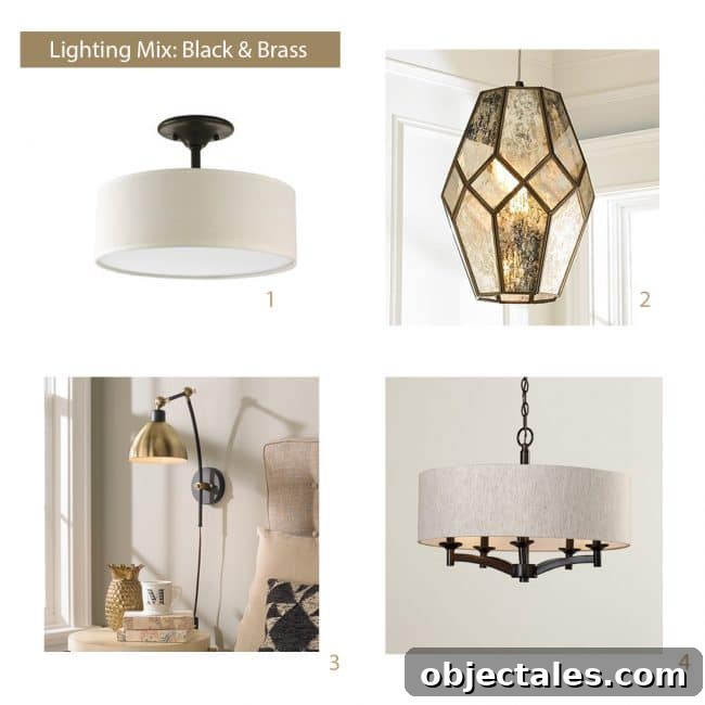 How to Mix and Match Light Fixtures for Stunning Rooms 10 how to select light fixtures brass mood board