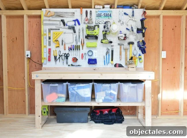 shed storage ideas tool workbench with pegboards