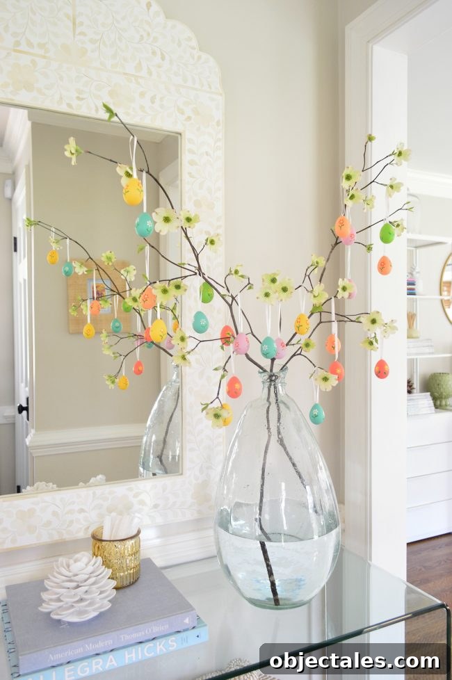 Make a Colorful Easter Egg Tree for Spring Decor 6 Easter Egg Tree with colorful egg ornaments