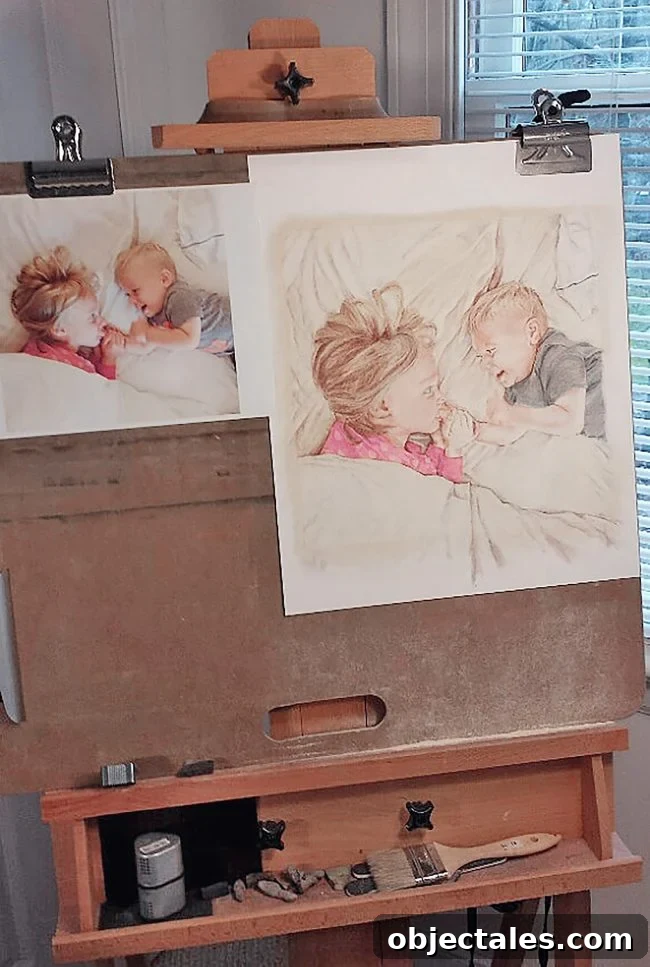 Custom Kids' Portraits: Personalized Children's Portrait Art 3 Progress shot of pastel drawing