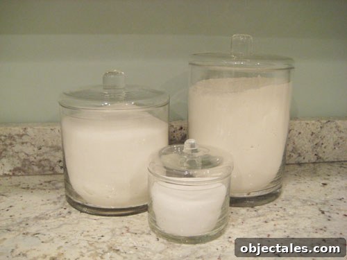 Glass canisters filled with white ingredients