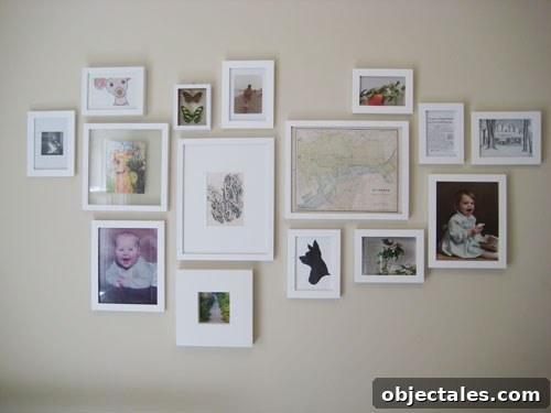 Gallery wall with white frames and black-and-white art