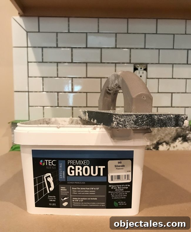 box of premixed grout in Silverado color