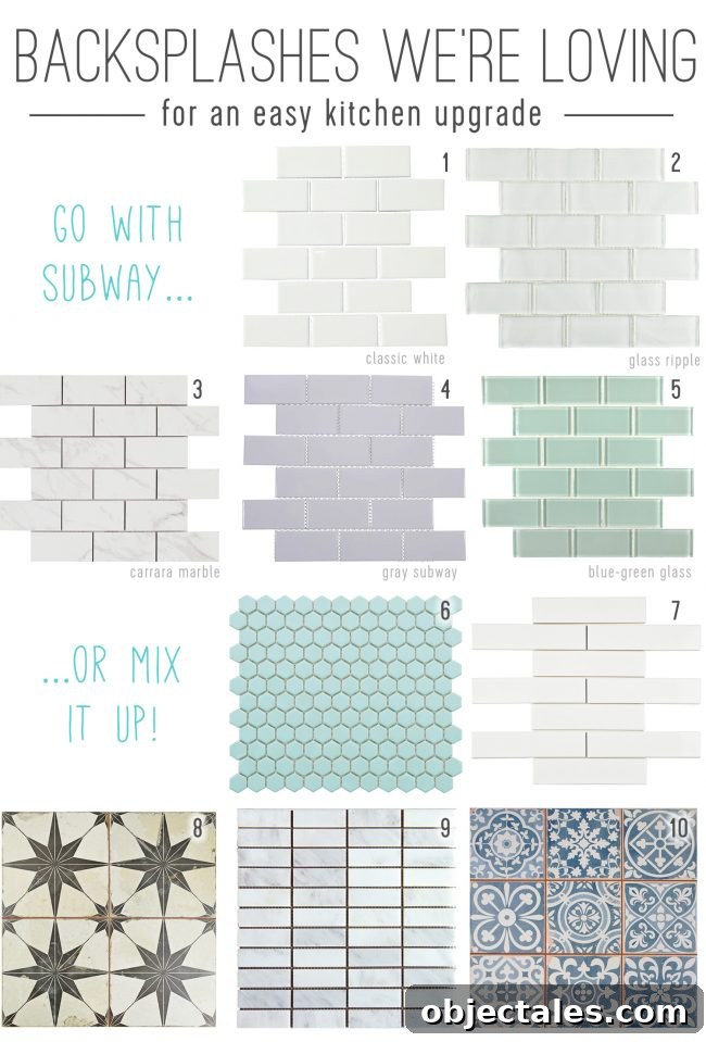 mood board of kitchen backsplash tile sheets for an easy upgrade