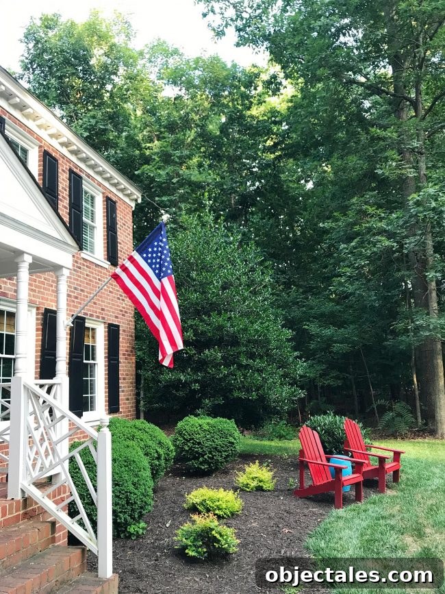 How We Planned Our Patriotic Front Porch and Yard 4 patriotic front porch on brick colonial home outdoor chairs