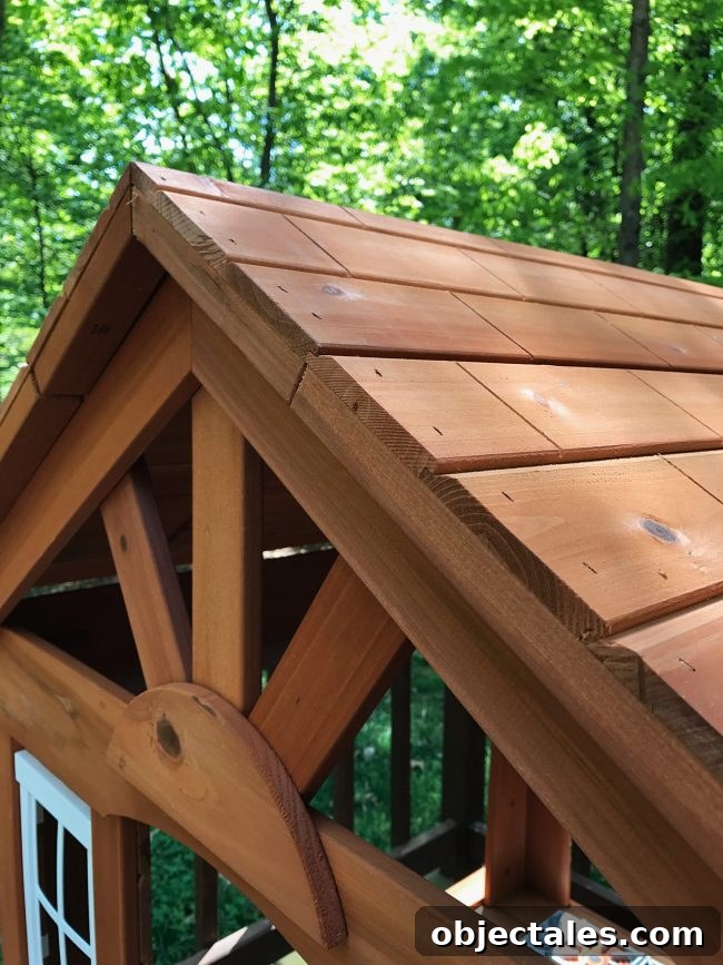 backyard discoveries cedar wooden playhouse roof detail