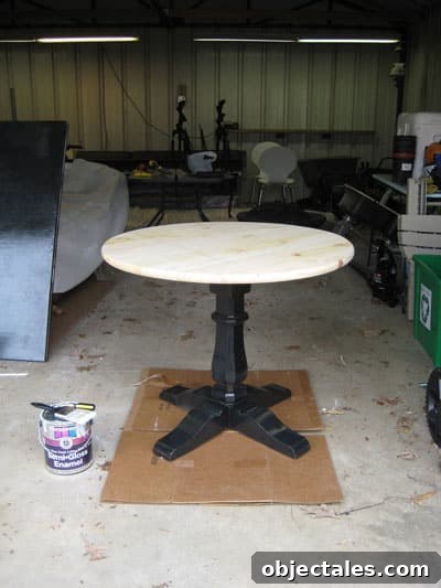 tableduring Table midway through makeover on pedestal