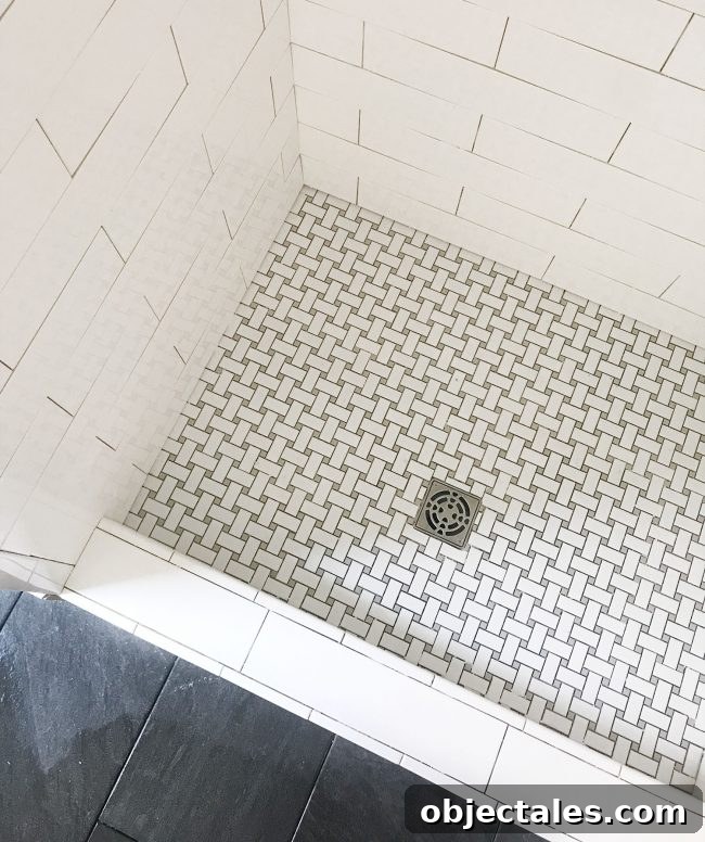White subway tile shower