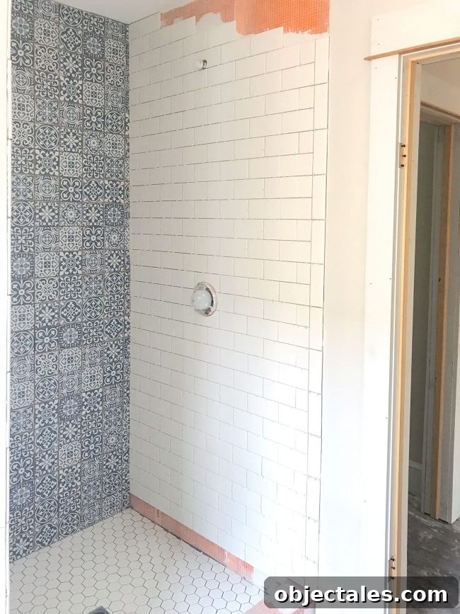 Hall bathroom tiled