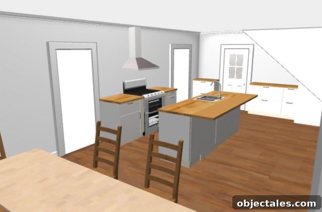 Beach House Kitchen Design: How We Planned Ours 6 ikea 3D kitchen planning tool rendering without upper cabinets